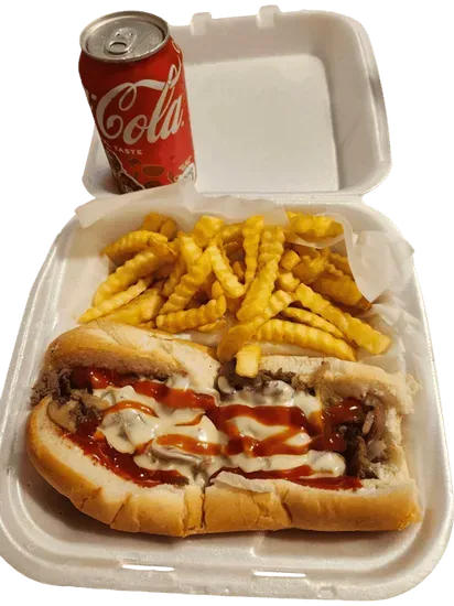 Philly Cheese Steak Fries & Med Drink