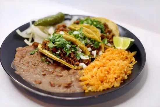 #1 3 Tacos, Rice & Beans