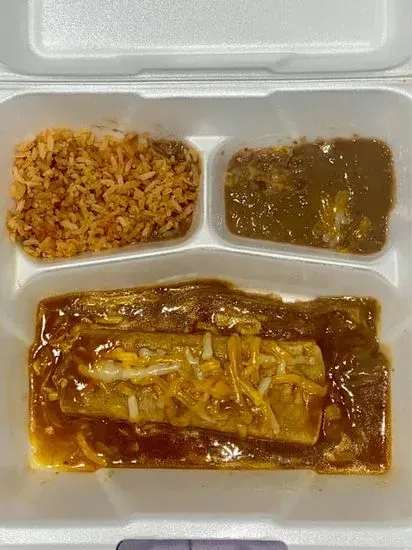 Cheese Enchilada with Rice & Beans