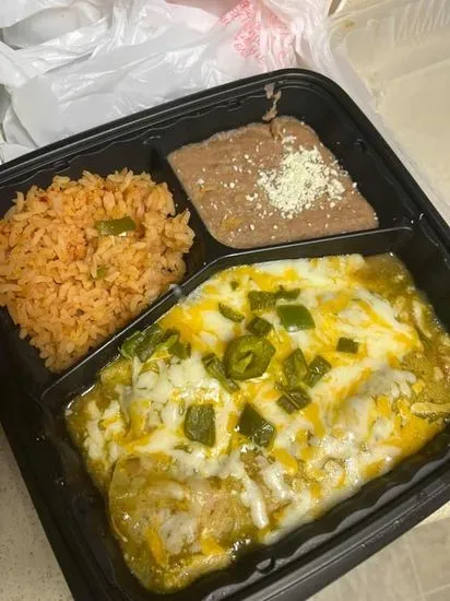 Spicy Suizas Enchilada with 2 Sides