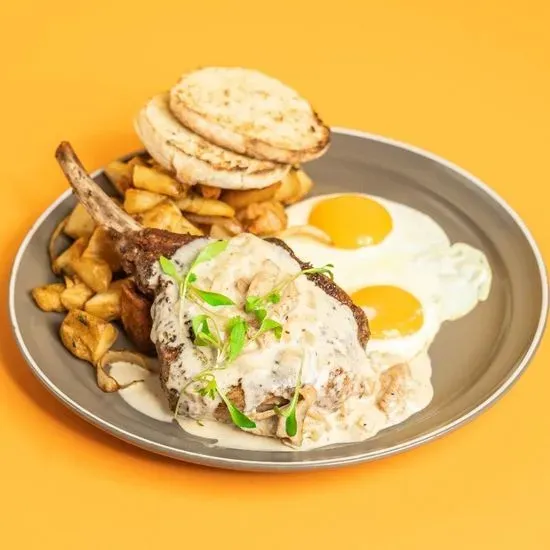 Mushroom Crusted Tomahawk Pork Chop