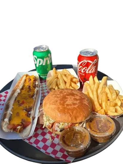 1. ESTILO JUAREZ BURGER 1. FOOTLONG HOTDOG WITH FRIES AND SODAS