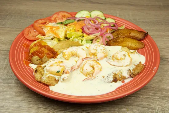 Filete & Camarones en Crema Blanca