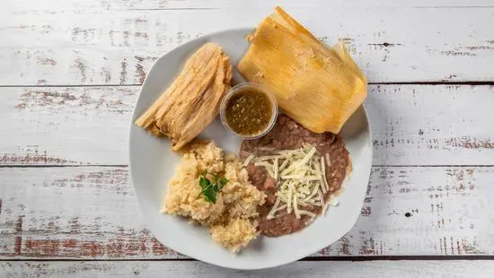 2 Tamales, Beans, Rice Salsa (Combo)