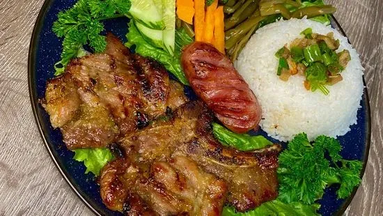 Steamed Broken Rice with Grilled Pork Chop / Cơm Sườn Nướng