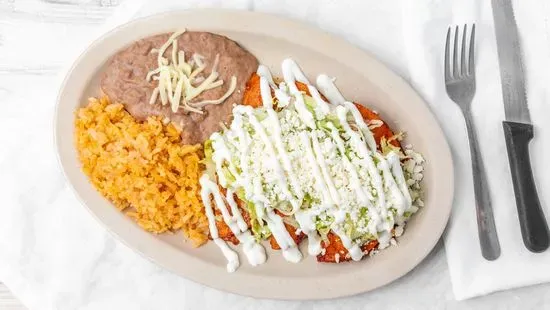 Two Enchiladas W Rice & Beans