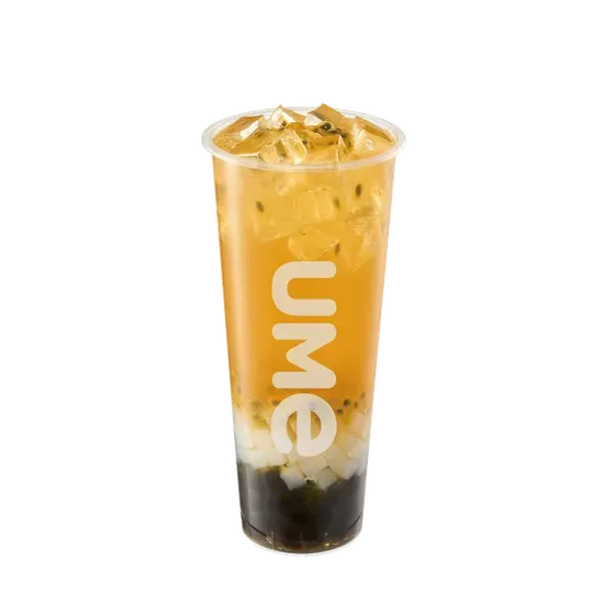 Passion Fruit Green Tea w/ Boba & Lychee Jelly