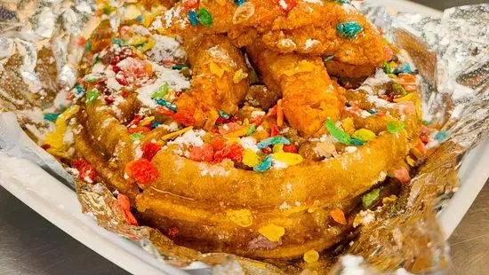 Fruity Pebbles Cereal Chicken N’ Waffles! 