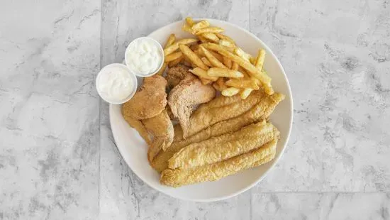 2 catfish fillet with 3 chicken wings