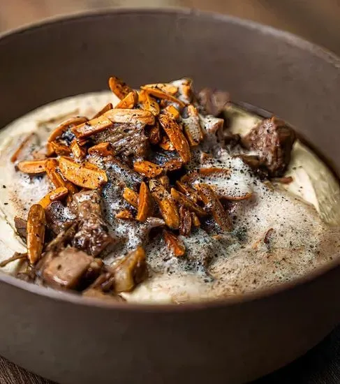 Hummus with Diced Steak & Fried Almond