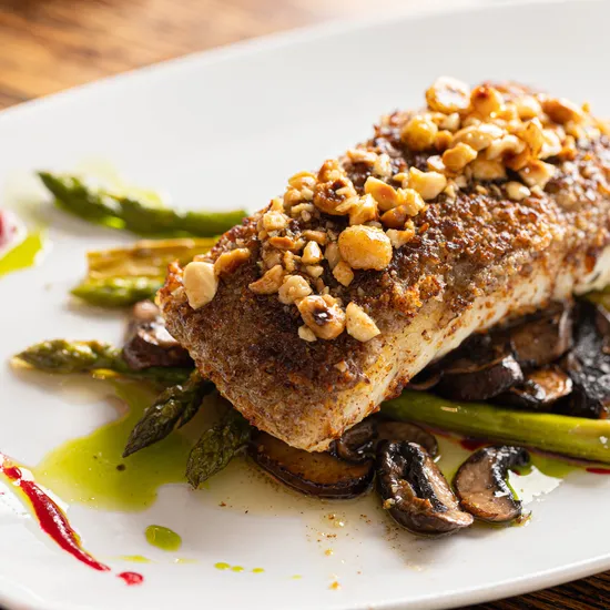 Hazelnut Mushroom Crusted Halibut