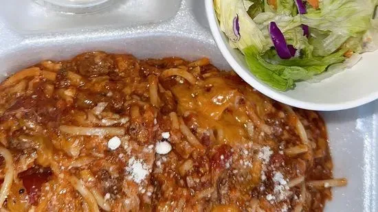 Baked Spaghetti OR Regular Spaghetti w/ Garlic Toast & Salad (Thursday Special) 