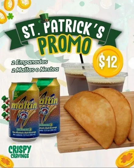 Promo ST PATRICK 2 Empanadas + 2 Malta o Nestea