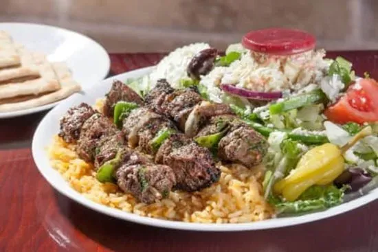 Steak Skewers with Rice & Greek Salad Dinner