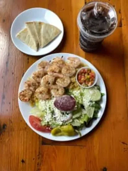 Shrimp Skewers with Rice & Greek Salad Dinner