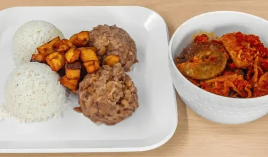 Whit rice and Beans with Buka Stew