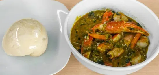 Seafood okra with poundo 