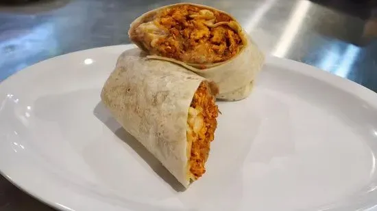 Scrambled eggs with bacon burrito