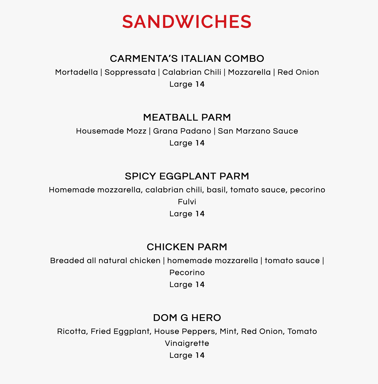 Sandwiches Menu