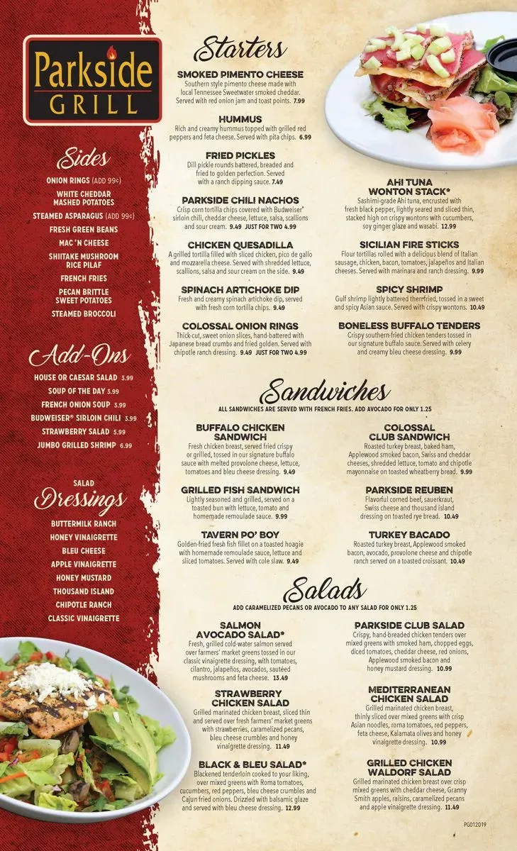 Parkside Grill Menu, Knoxville, TN