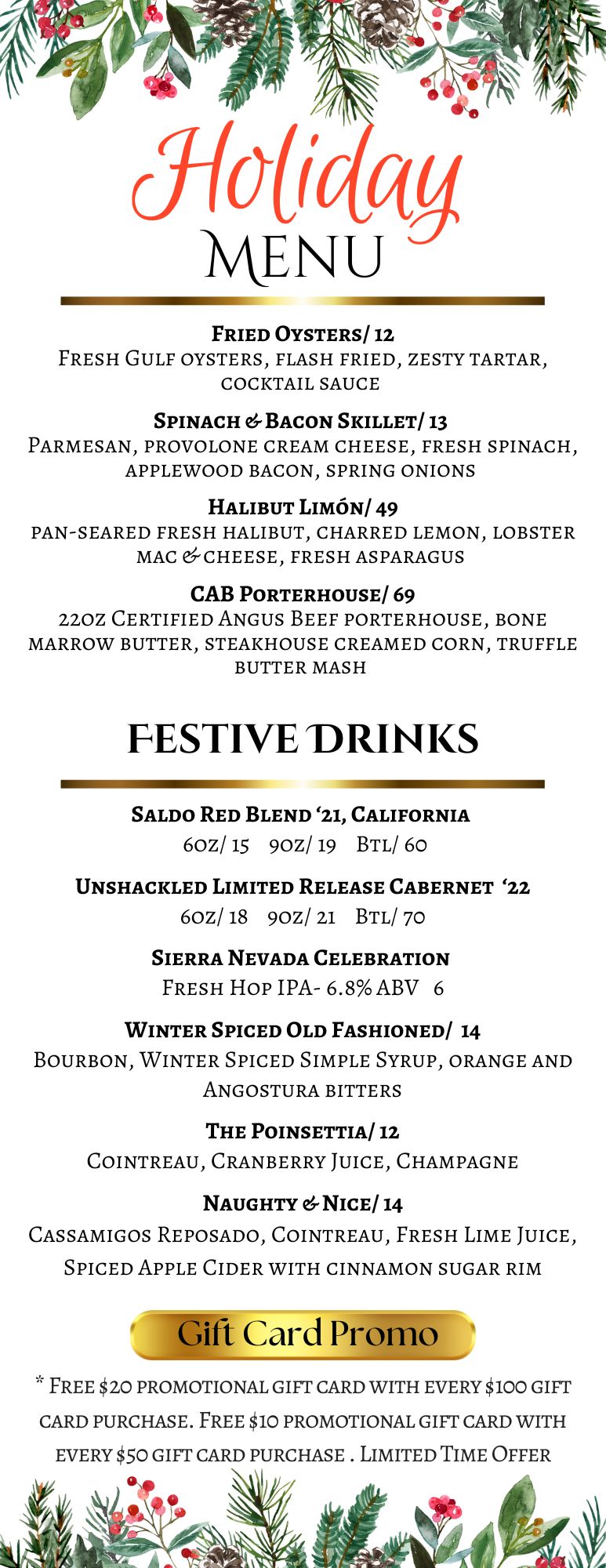 Holiday Dinner Specials 