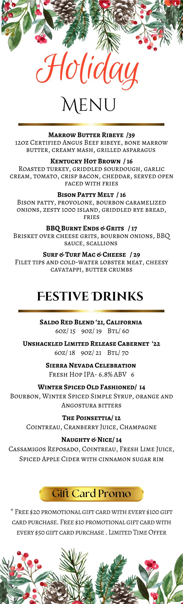 Holiday Lunch Specials