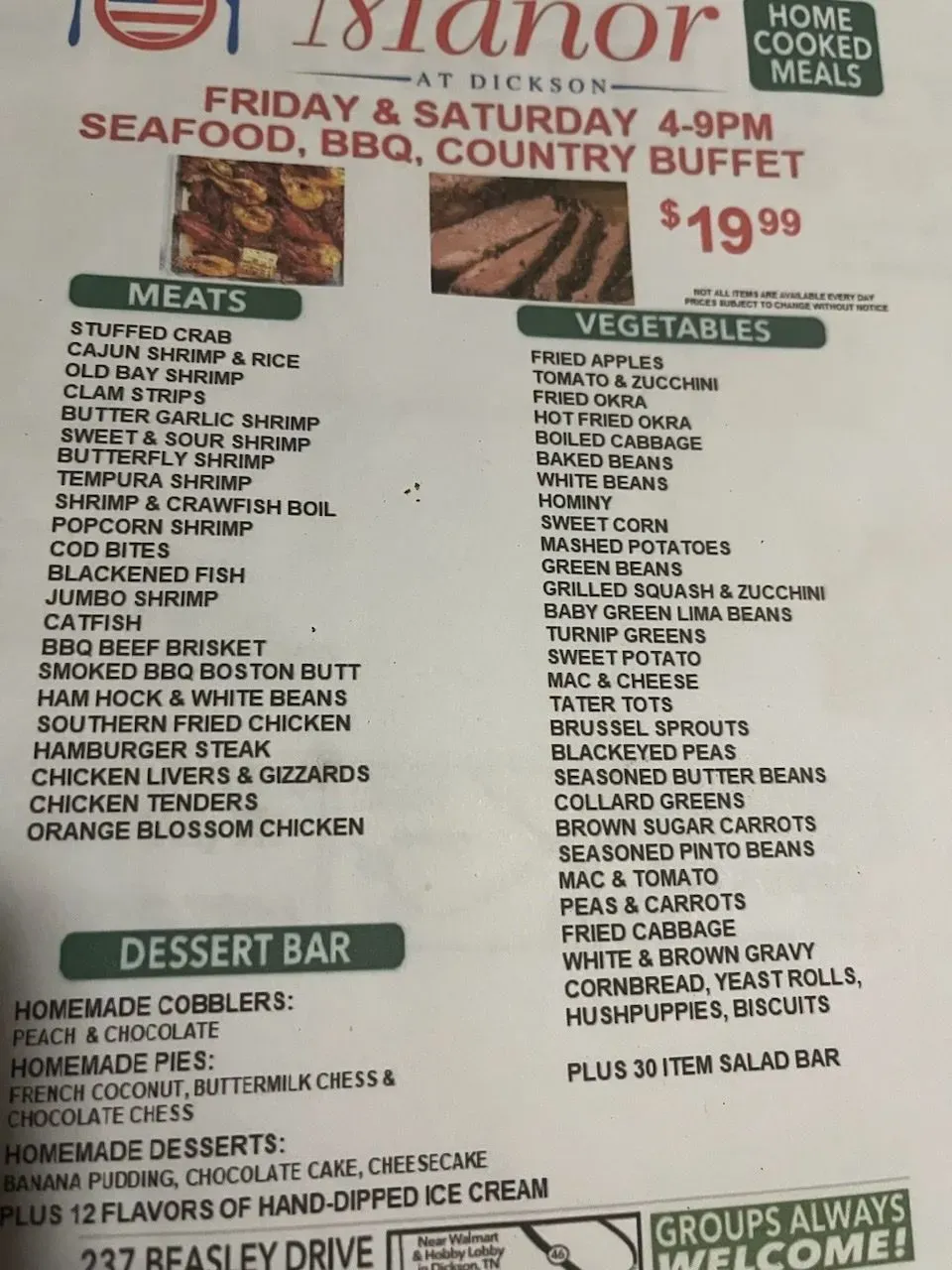 The Manor at Dickson Menu - Updated November 2025