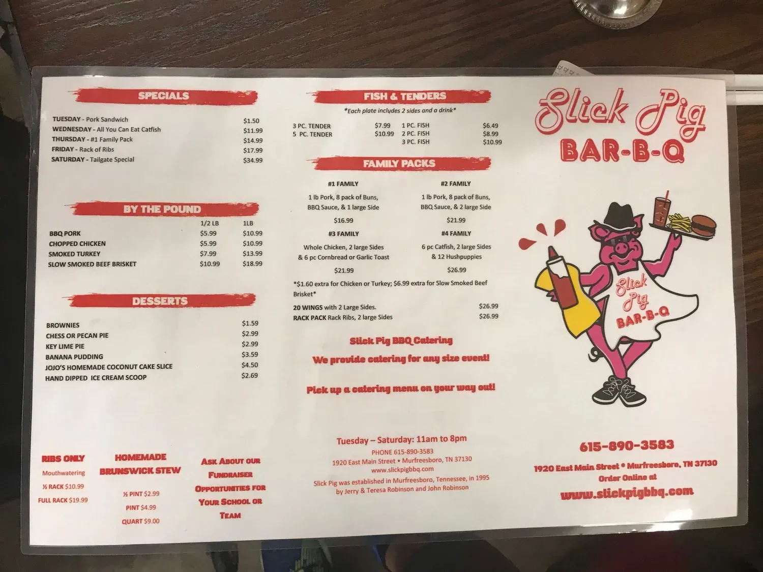 Slick Pig BBQ Menu - Updated November 2025