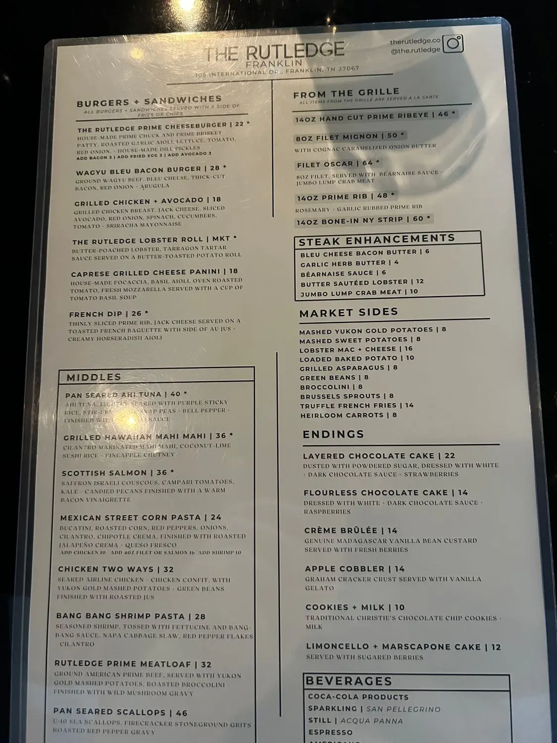 The Rutledge Menu - Updated November 2025