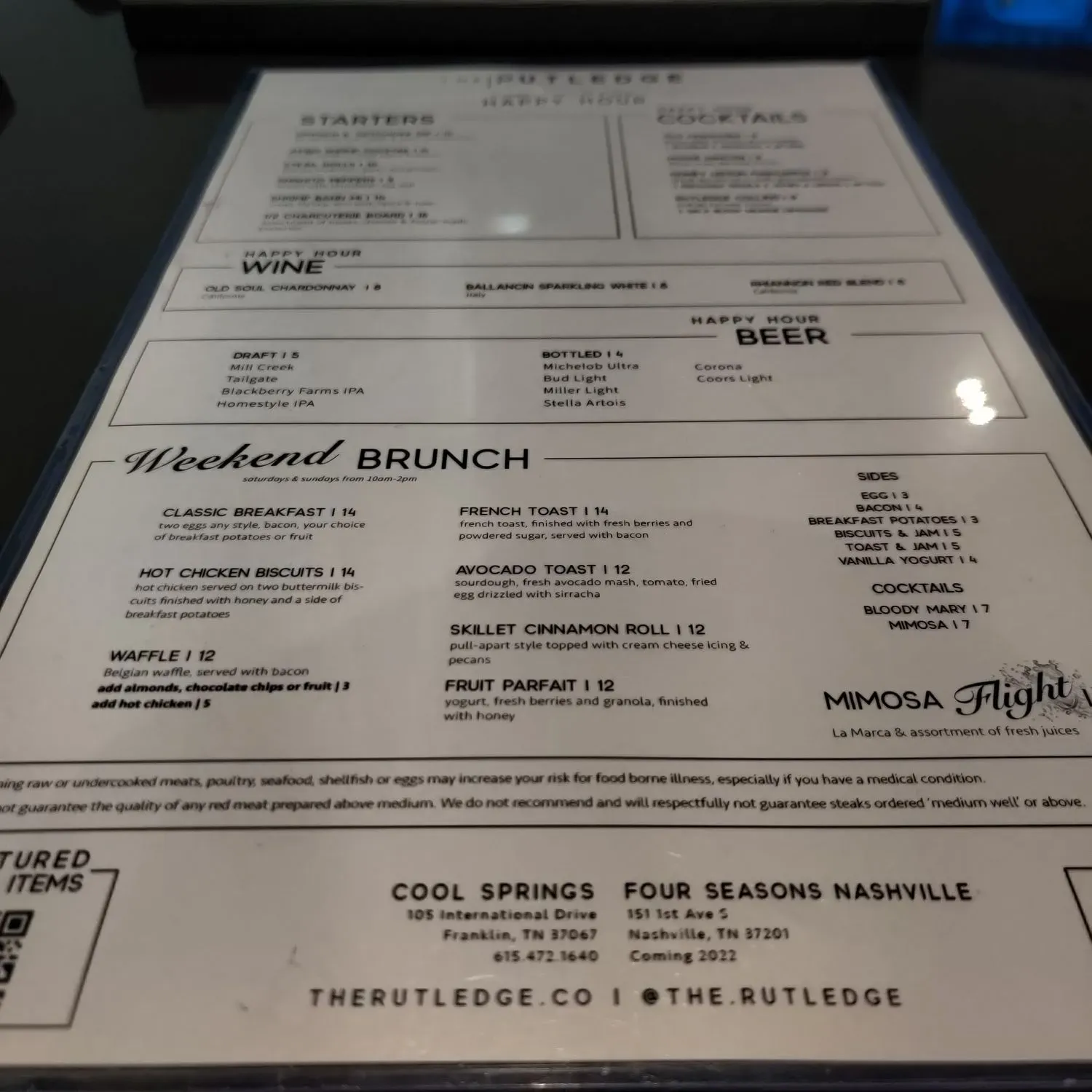 The Rutledge Menu - Updated November 2025