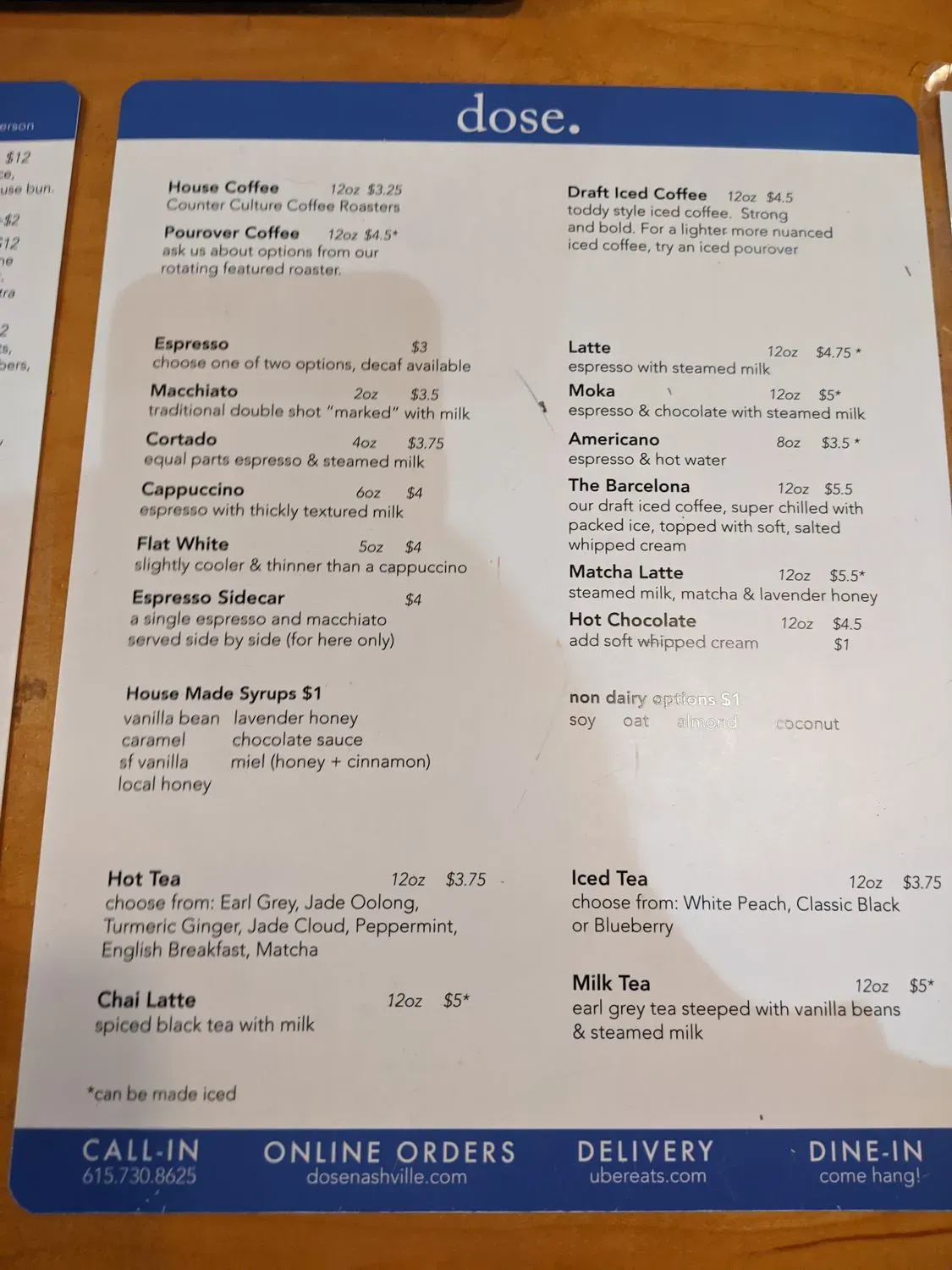 Dose Menu - Updated November 2025