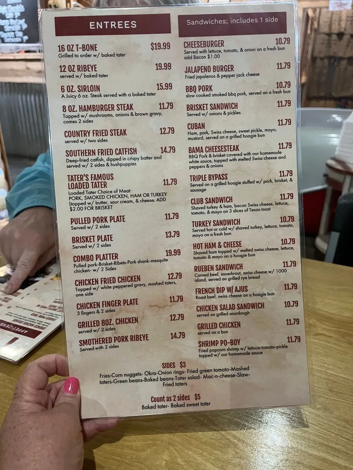 50 Taters Menu - Updated November 2025