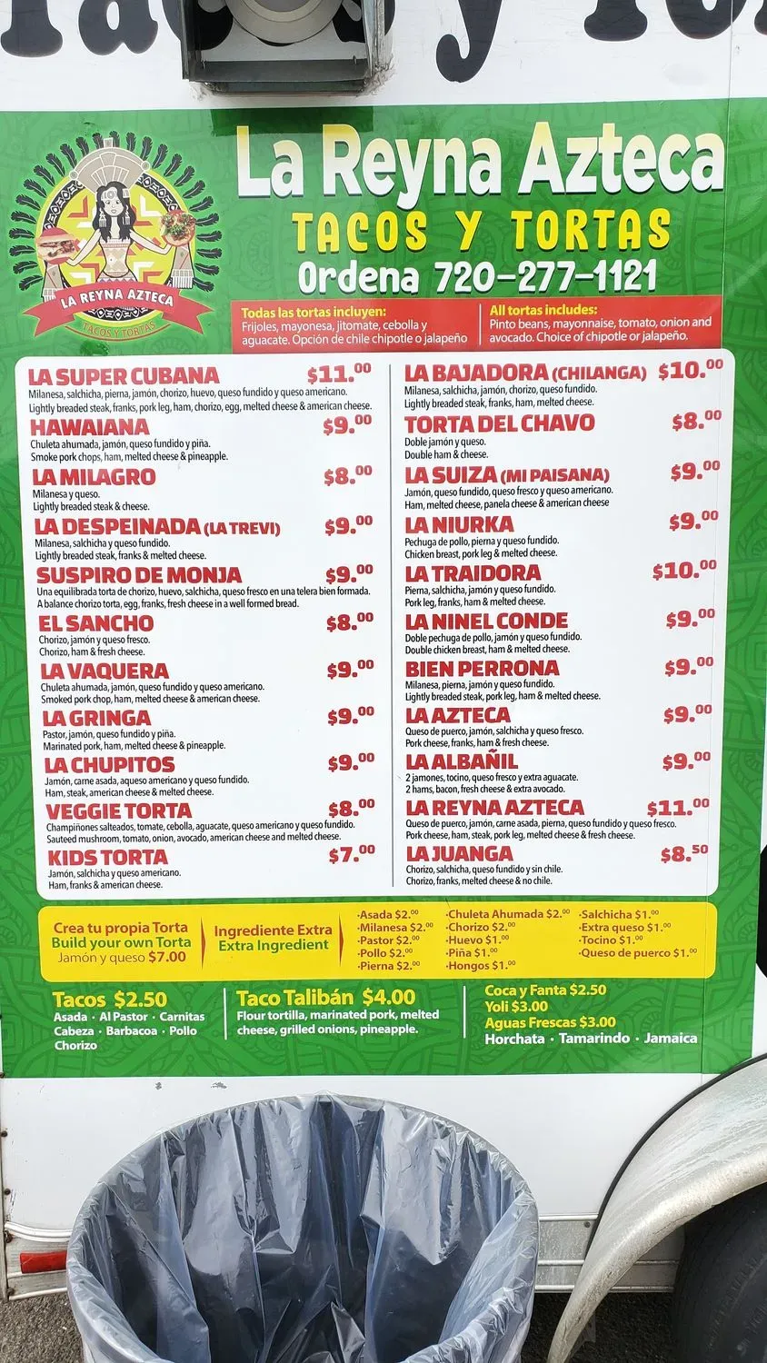 La Reyna Azteca Tacos y Tortas Menu - Updated November 2025