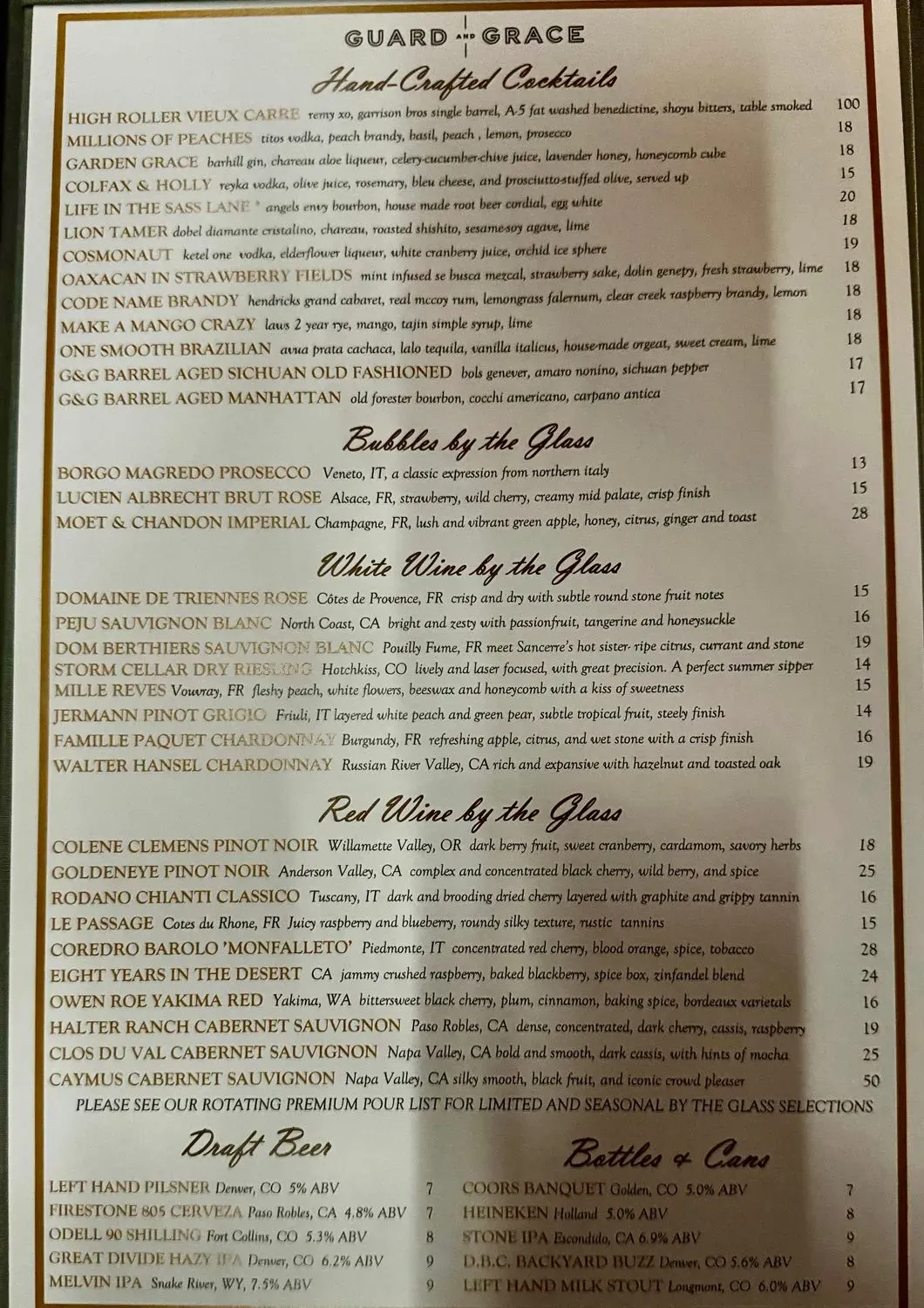 Guard and Grace Menu - Updated November 2025