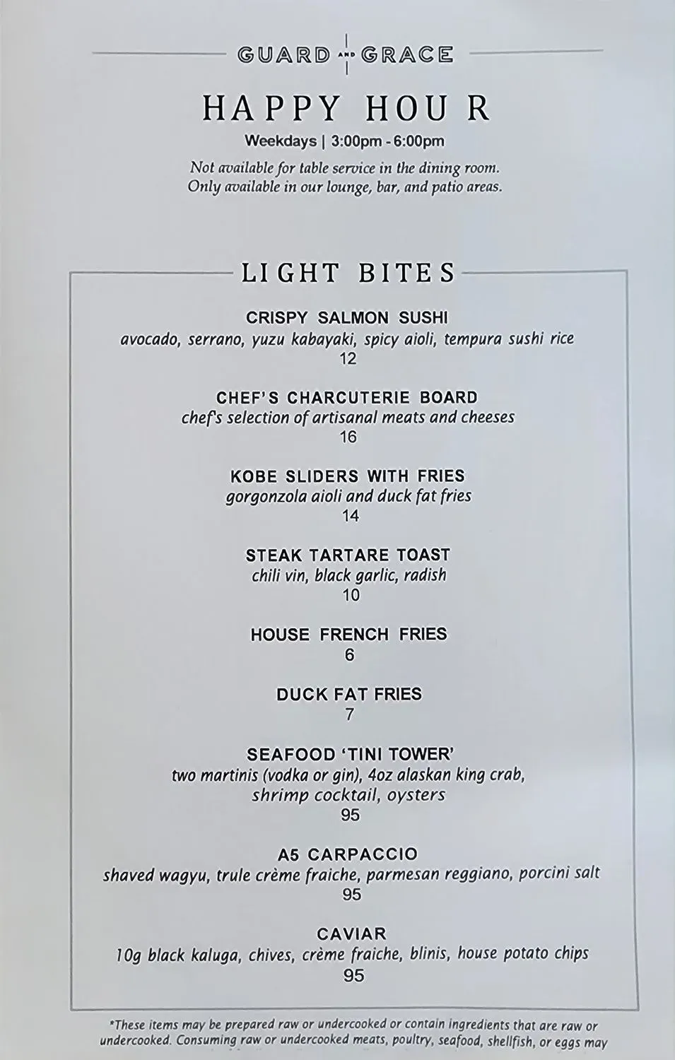 Guard and Grace Menu - Updated November 2025