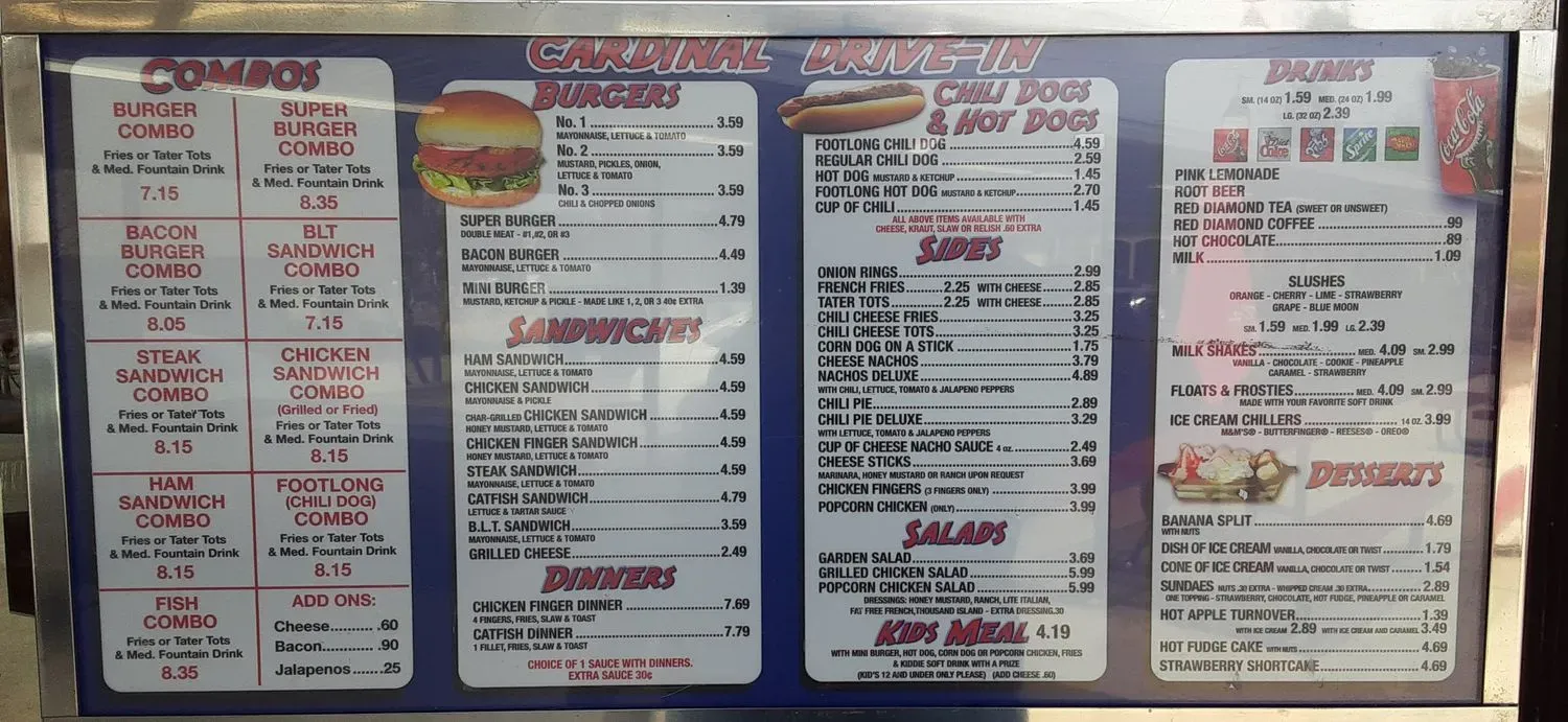 Cardinal Drive In Menu - Updated November 2025