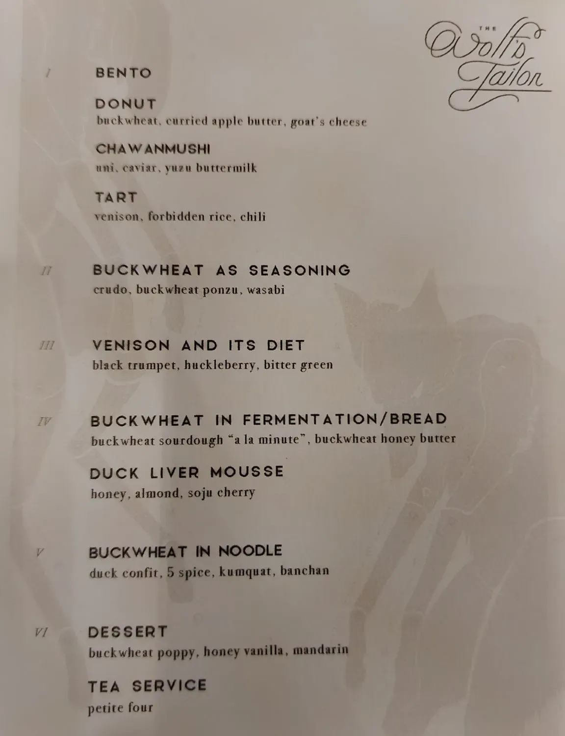 The Wolf's Tailor Menu - Updated November 2025
