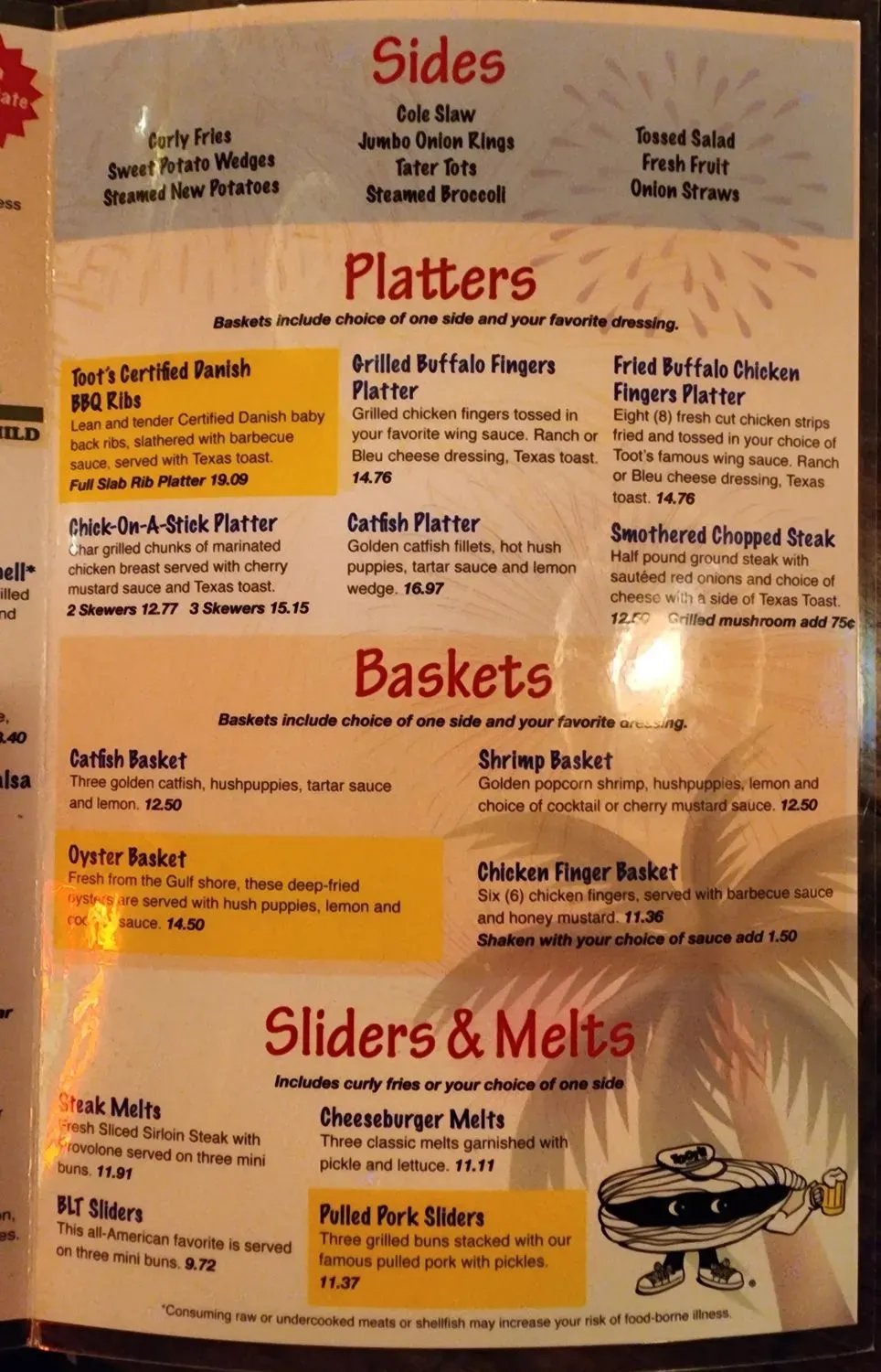 Toot’s West Menu - Updated November 2025
