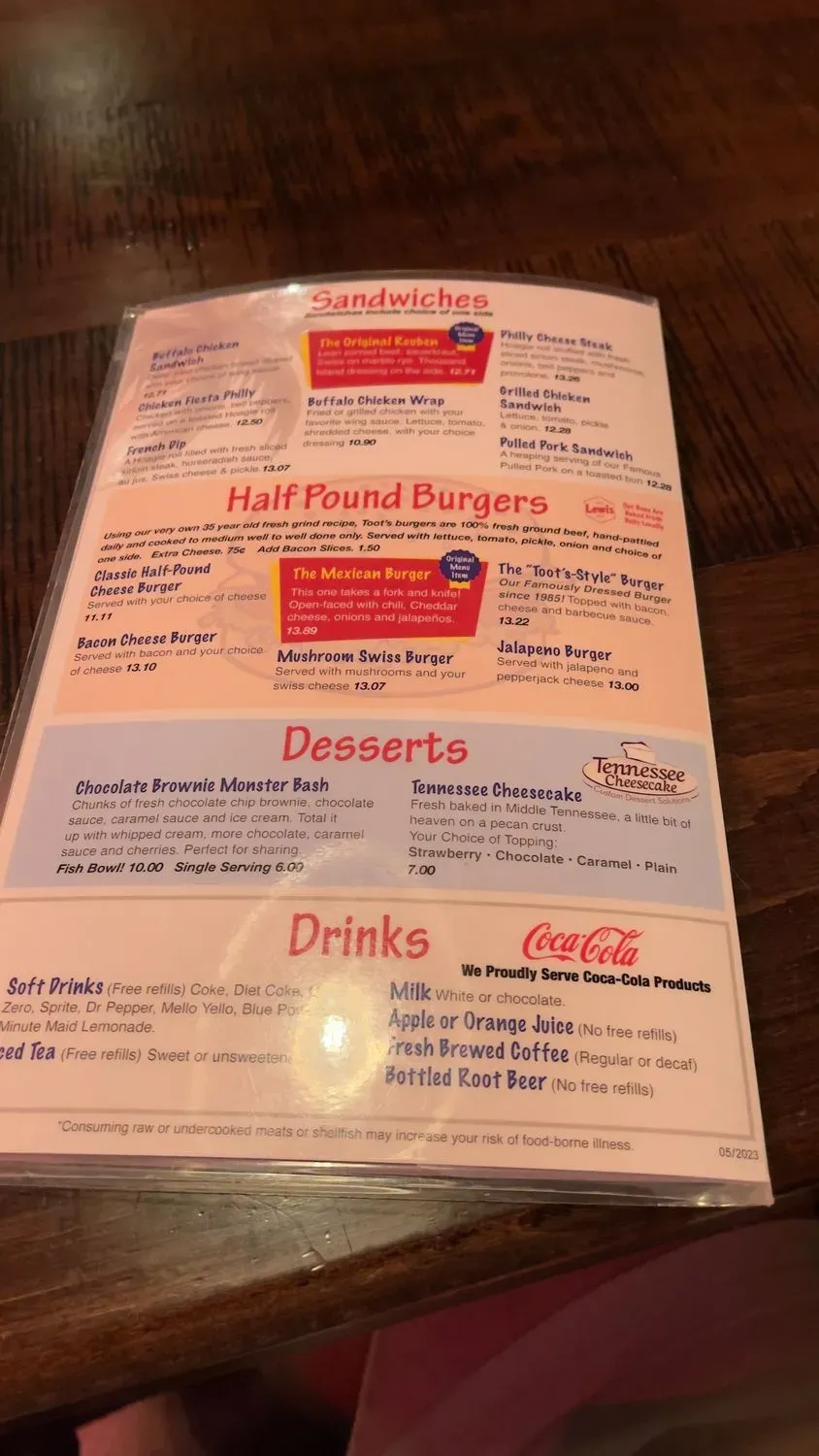 Toot’s West Menu - Updated November 2025
