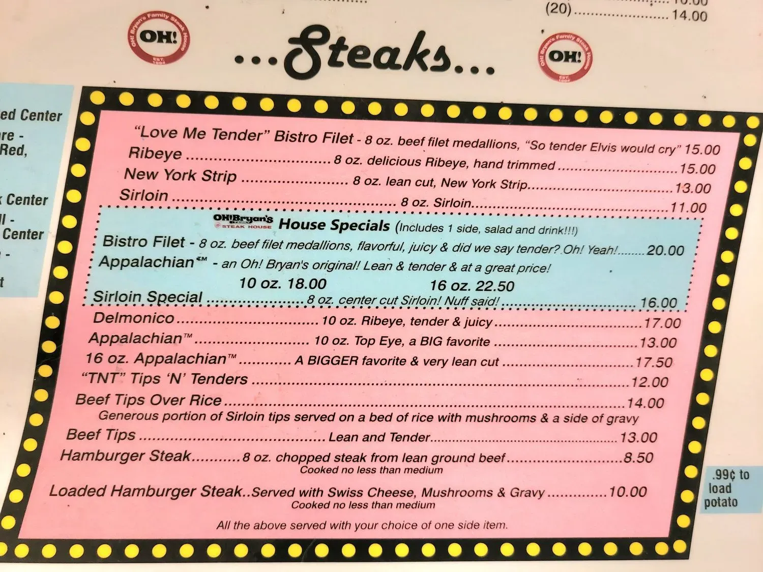 OH! Bryan's Family Steak House Menu - Updated November 2025