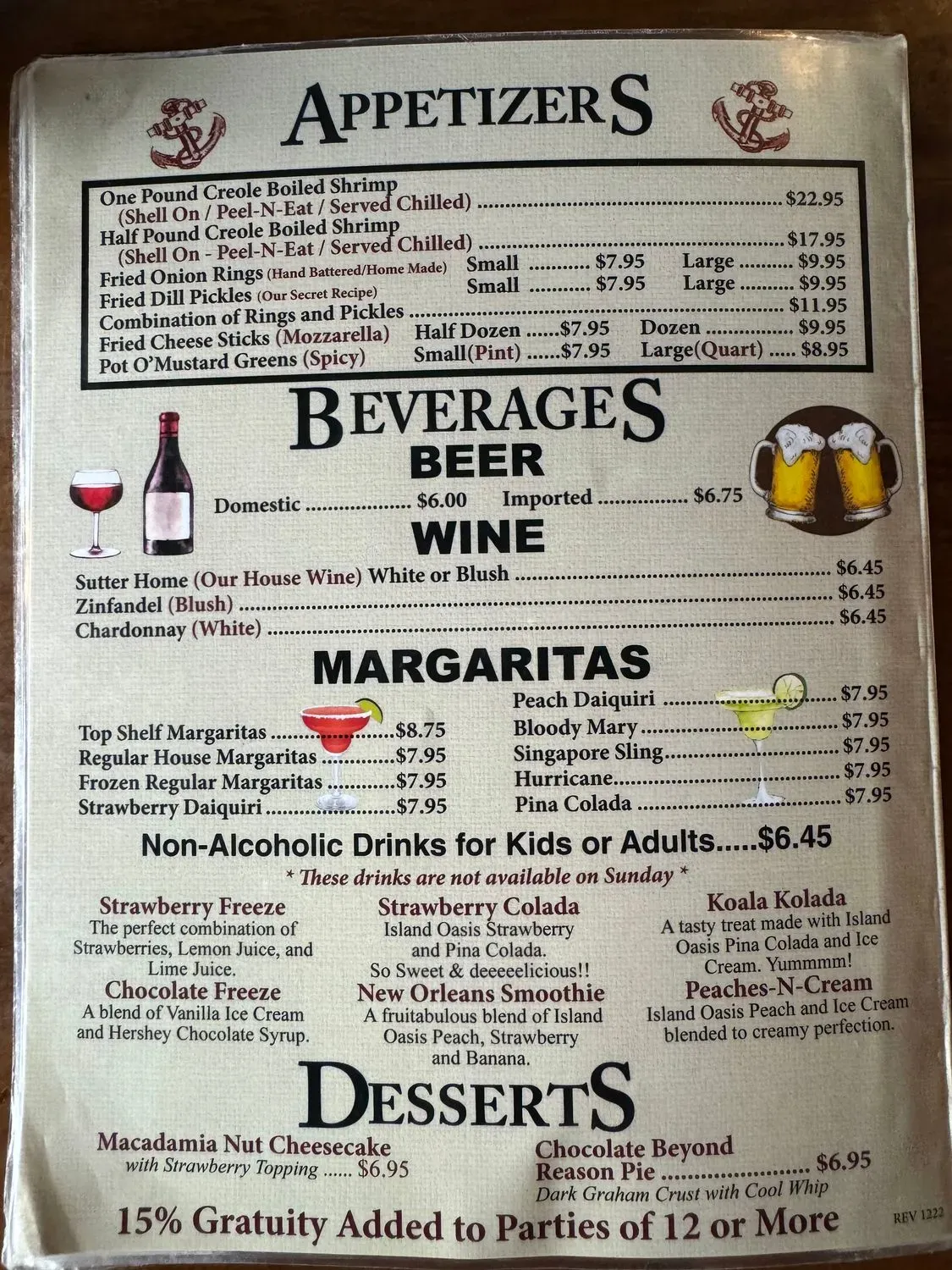 Top O' the River Menu - Updated November 2025