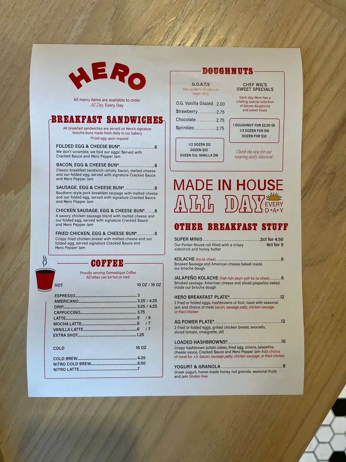 Hero Diner Menu - Updated November 2025