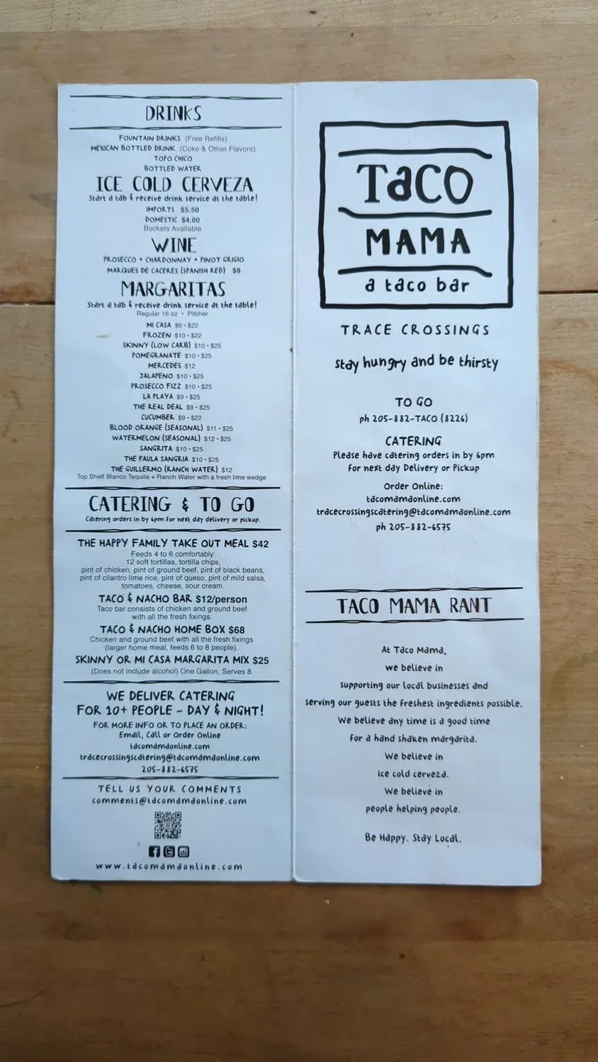 Taco Mama - Trace Crossings Menu - Updated November 2025