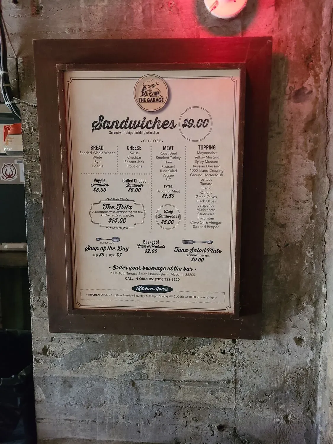 The Garage Menu - Updated November 2025