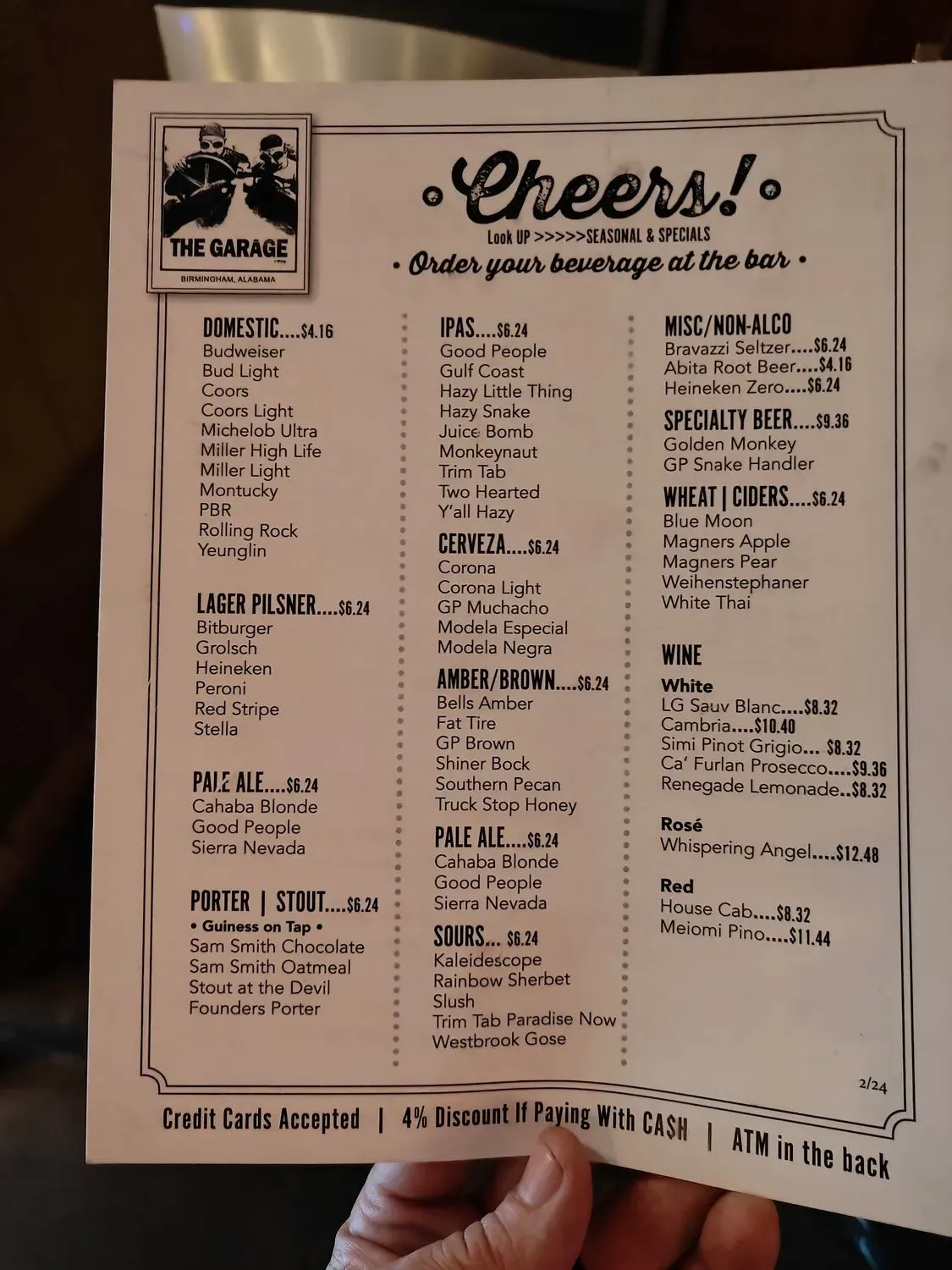 The Garage Menu - Updated November 2025