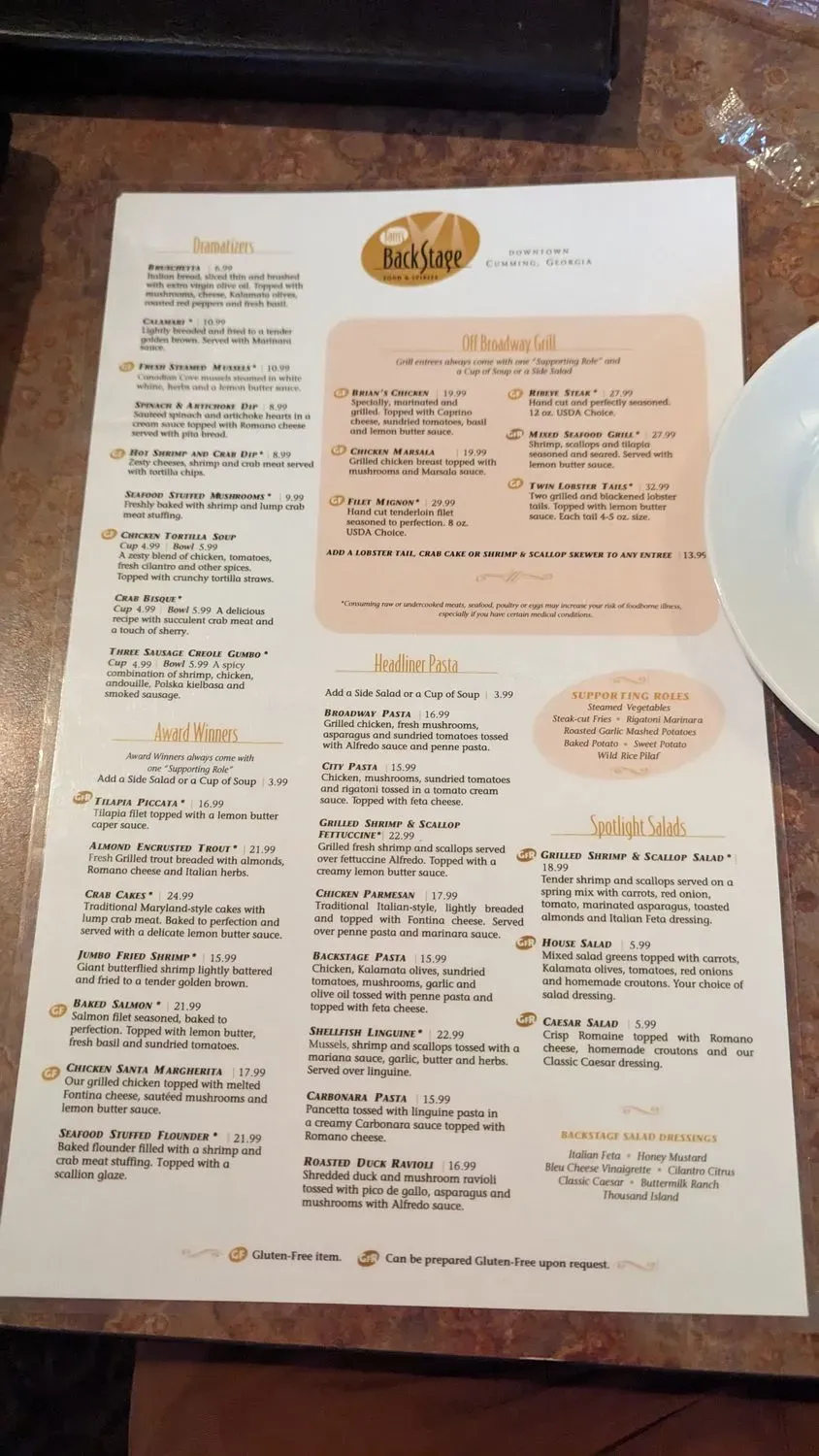 Tam's BackStage Menu - Updated November 2025