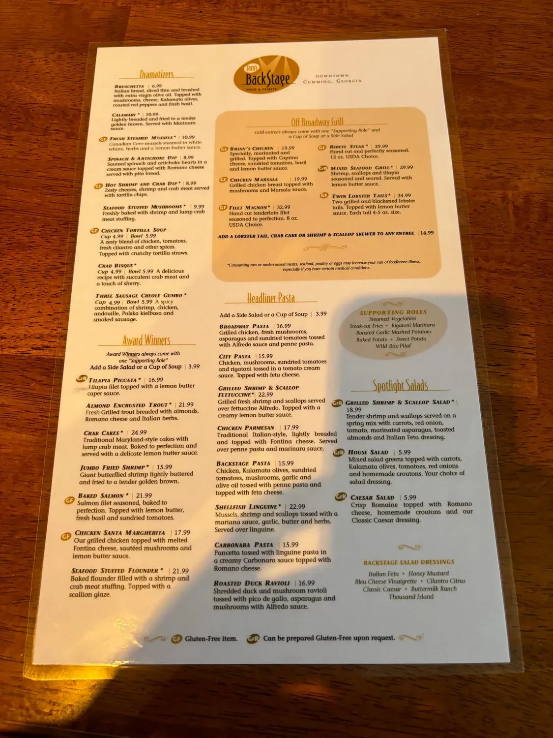 Tam's BackStage Menu - Updated November 2025
