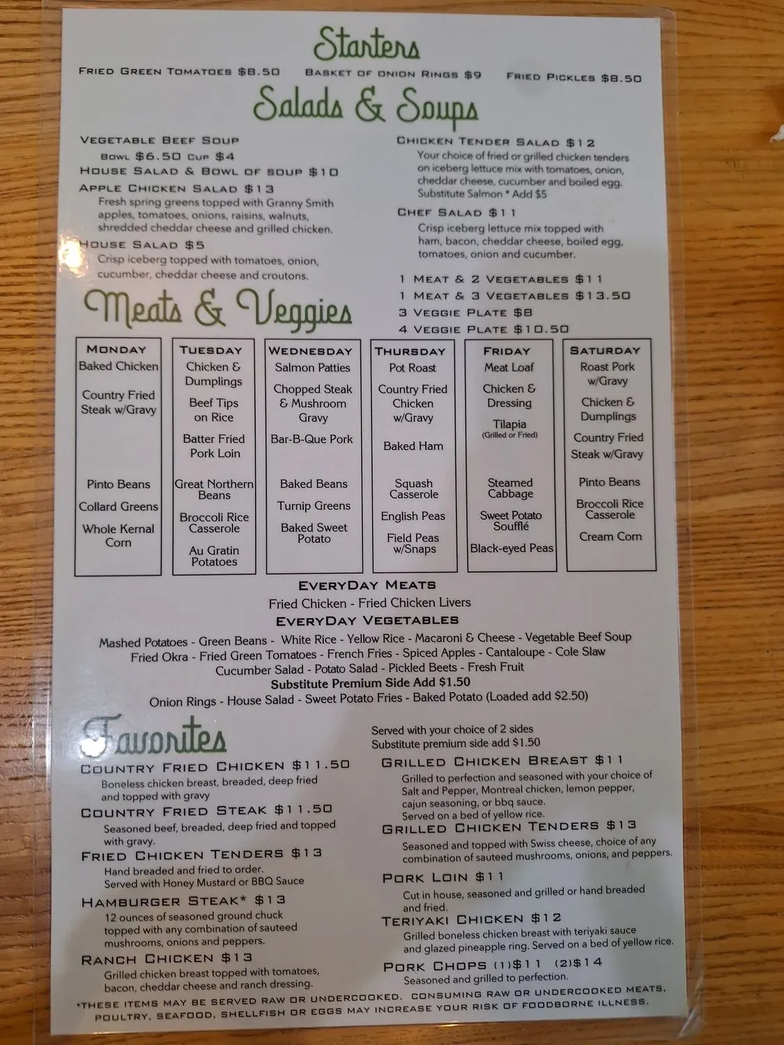 Family Tradition Hickory Flat Menu - Updated November 2025