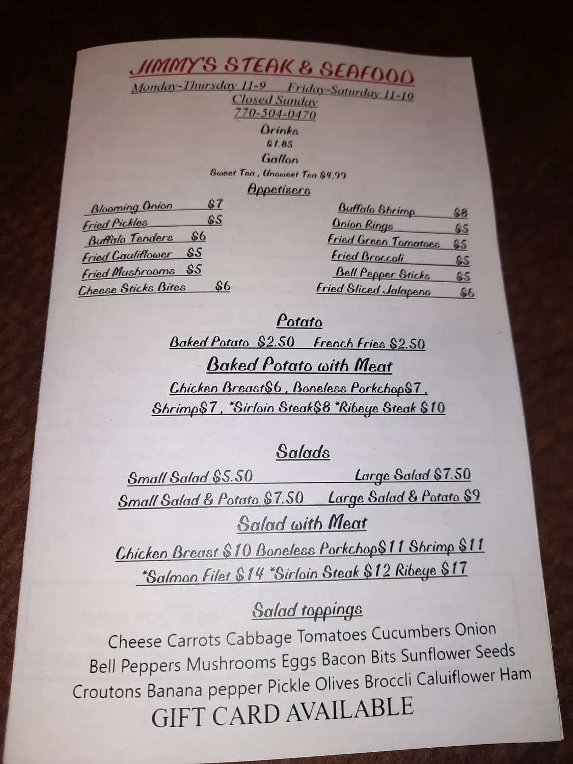 Jimmy's Steak and Seafood Menu - Updated October 2025