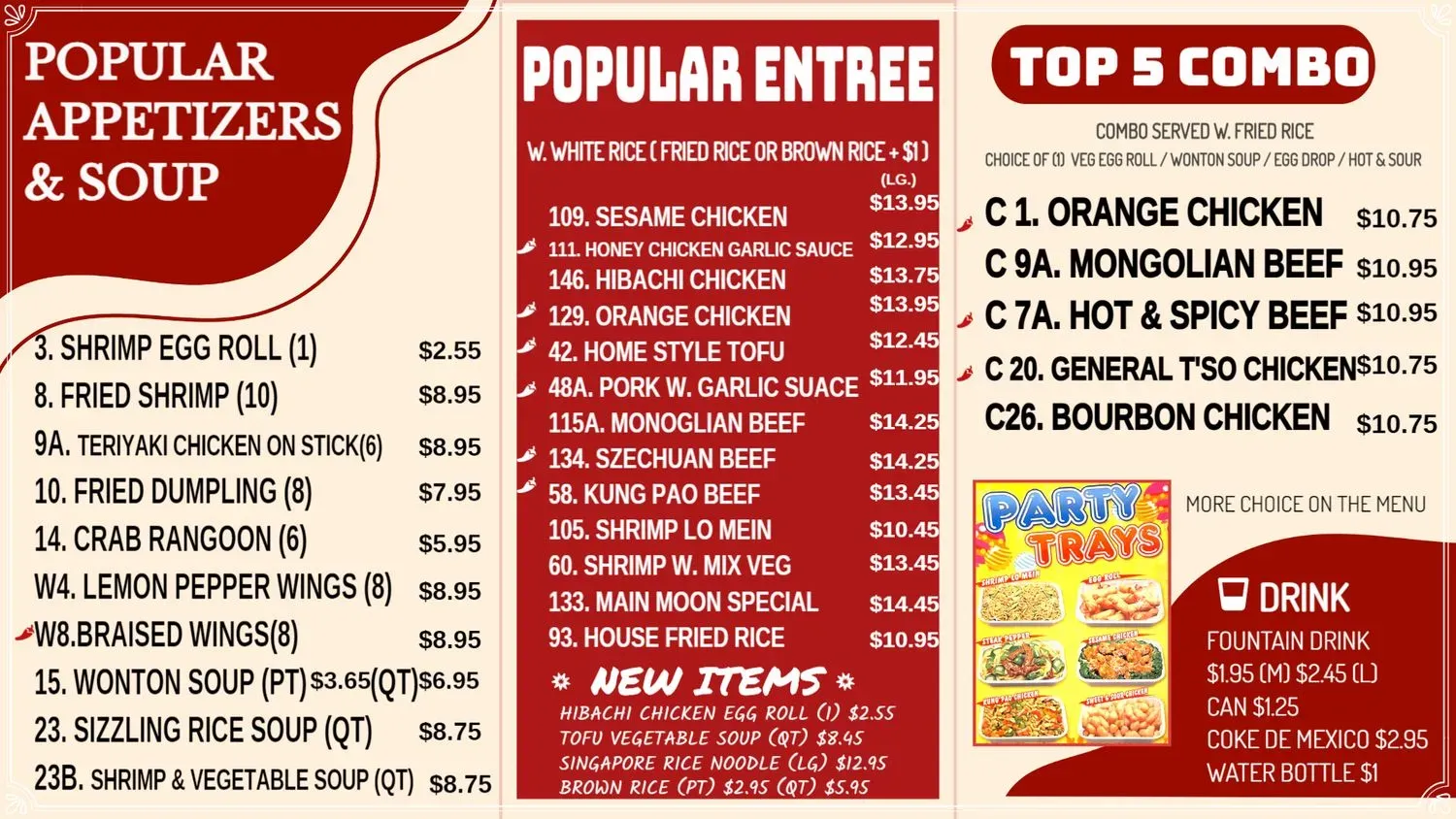 Main Moon Chinese Restaurant Menu - Updated November 2025